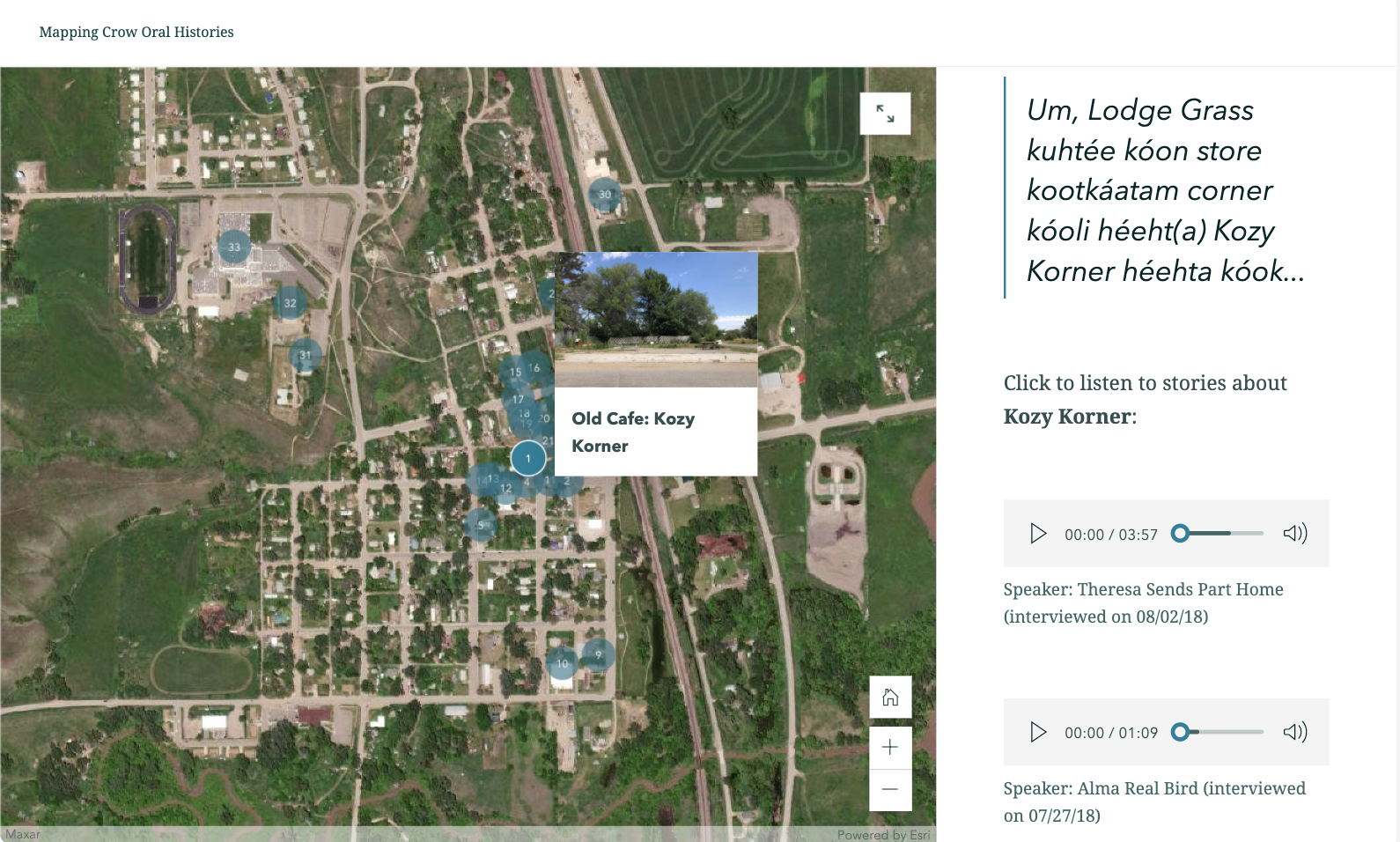 Mapping Crow Oral Histories project.
